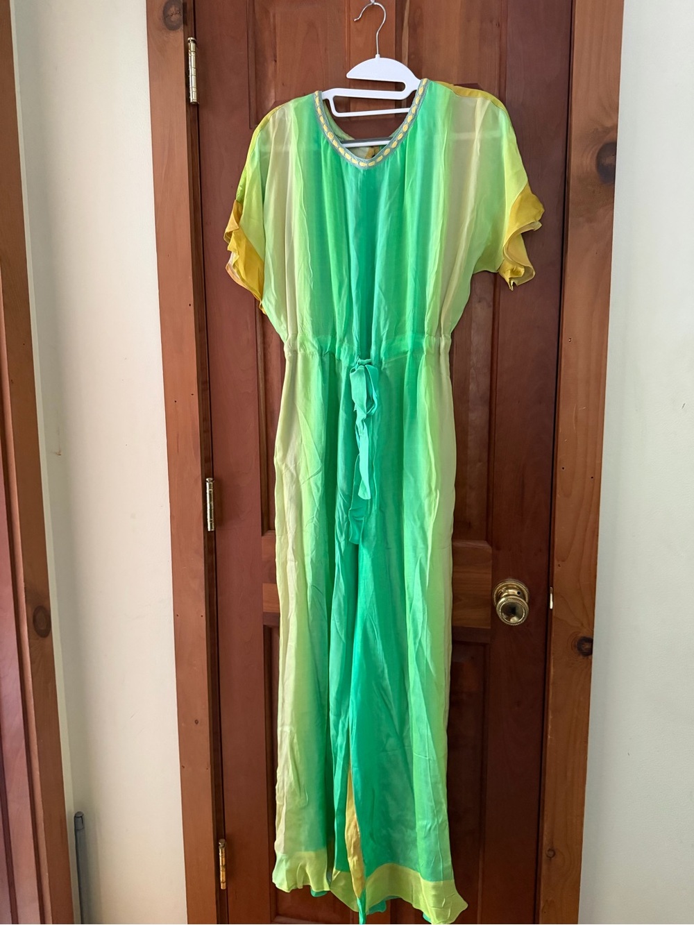 Blank London Sheer Ombre Green Tie-Waist Maxi Jumpsuit